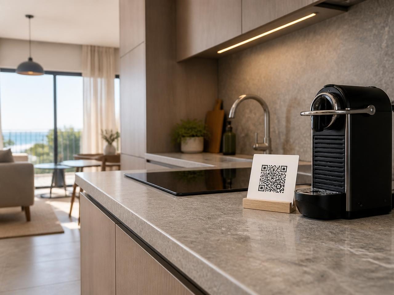 Espresso machine on a rental kitchen counter
